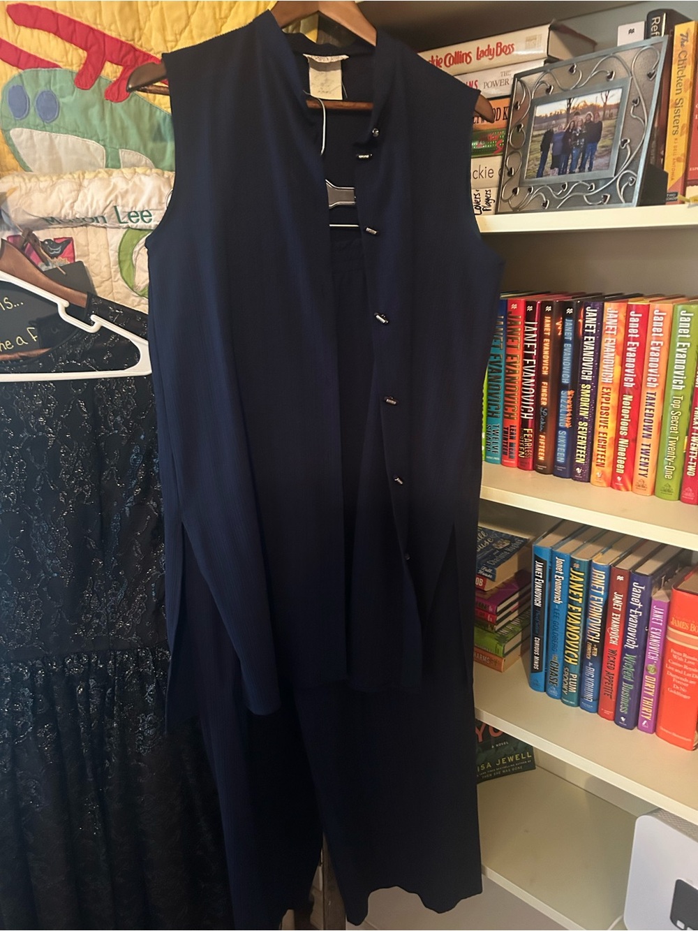 Vintage Sleeveless Navy Pantsuit with Button-Front Vest